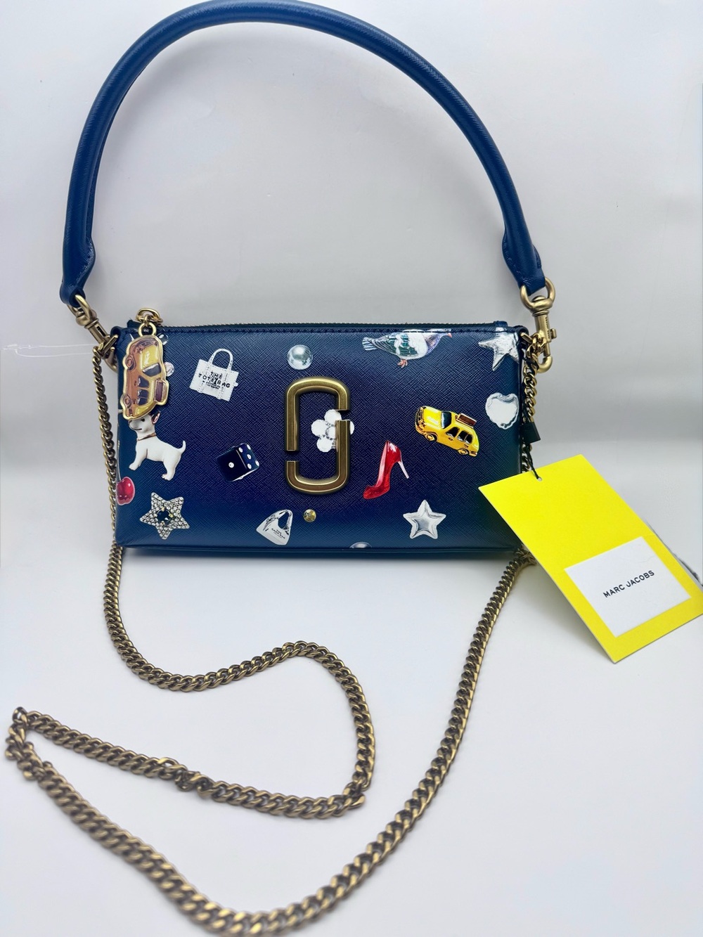 Marc Jacobs Navy Leather Mini Shoulder Bag with Multicolor Charm Accents - Picture 7 of 16